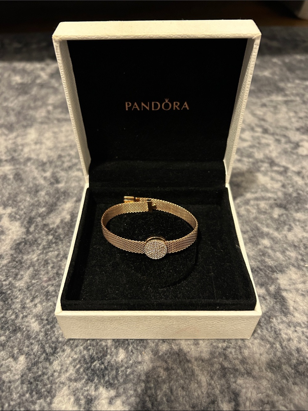 Pandora Rose Gold Mesh Bracelet with Pavé Circle